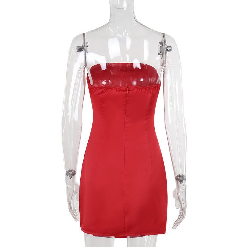 Fall Women's Dress Socialite Style Sexy Slim-fit Satin Top Top Buttock Short Dress