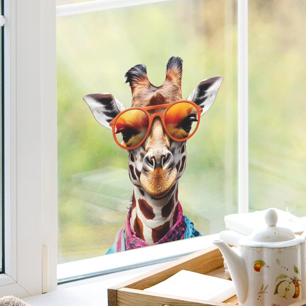 Cartoon Animal Personality Giraffe Head Glass Window Home Beautification Decorative Wall Stickers