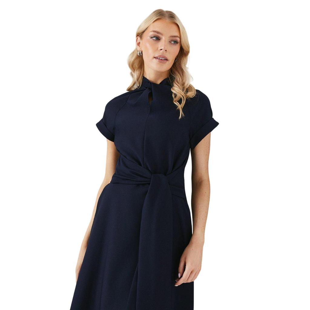 Debenhams Womens/Ladies Twist Neck Fitted And Flared Midi Dress