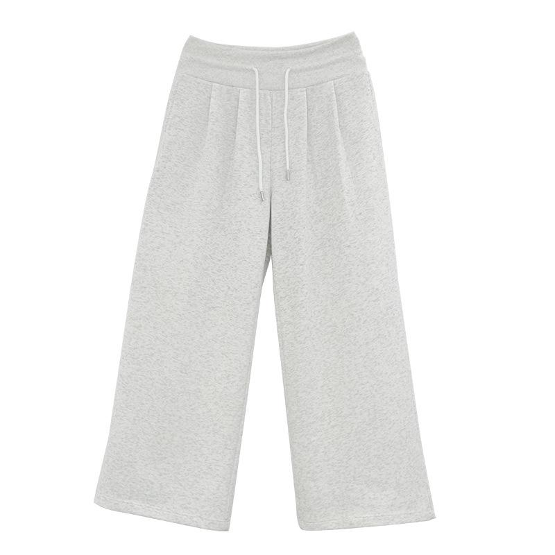 Women's White-Gray Low-Waist Wide-Leg Sweatpants - Petite, Casual, Autumn Drape