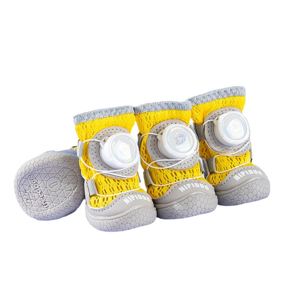 

4 шт./компл. Нескользящие ботинки для собак на пуговицах, Светоотражающая обувь для собак, Прочные сетчатые ботинки для собак для кошек и собак 4 жёлтый