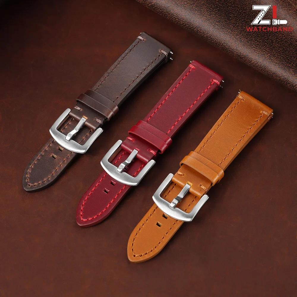 Oil Wax Leather Watch Band 20mm 22mm for Omega Universal Calfskin Quick Release Vintage Genuine Leather Business Wrist Strap
