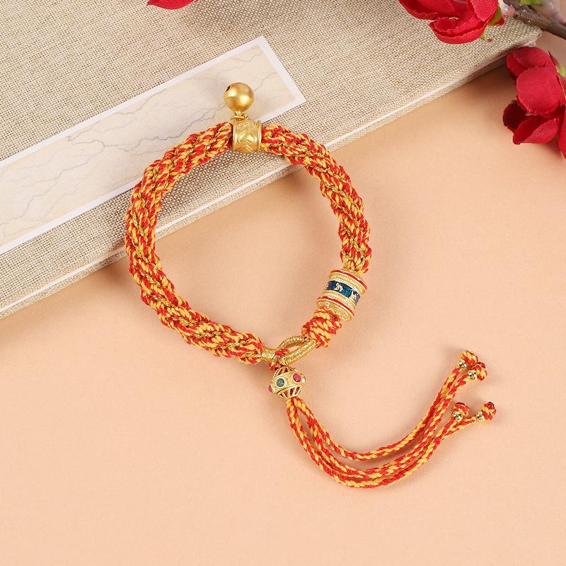 Hand-woven Tibetan Six-character Mantra Hand Rope Hand-rubbed Cotton Thread Ethnic Style Men's and Women's Bell Bracelet Red Rope with Jewelry