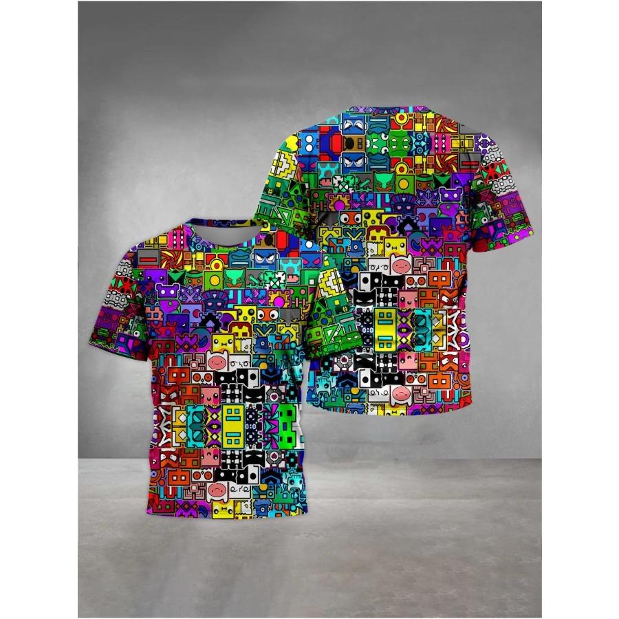 Game Geometry Dashs Print Baby Clothing 7 to 13Years Male Outdoor Clothes for Children Boy Girl Child T-Shirt Top Shirts