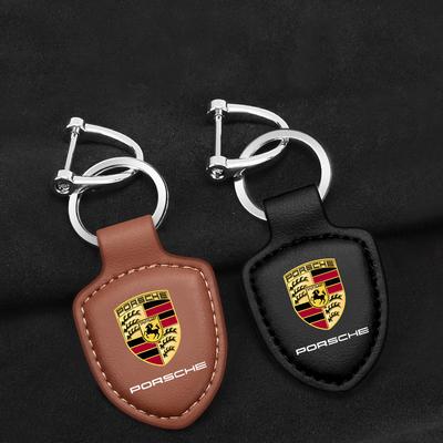 For Cayenne Panamera Macan 911 Taycan Boxster Cayman 918 Pajun Leather Car Emblem Keychain Keyring Shield Key Chain