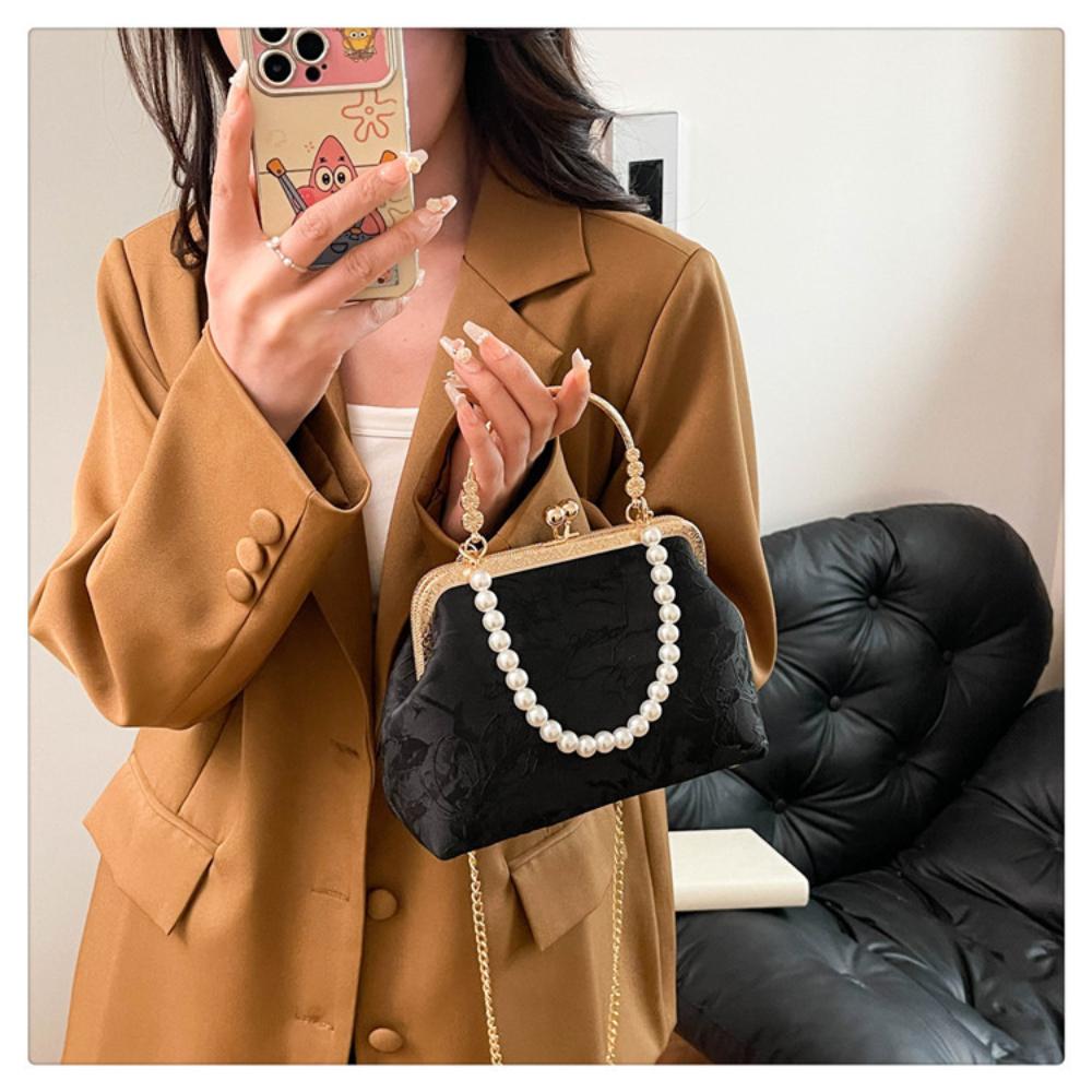 Vintage Classic Lace Bag Pearl Evening Bags Metal Lock Bags Women Shoulder Crossbody Bag Chain Women's Handbags Purses