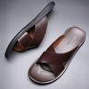 Luxury Designer Summer New Men's Slippers Leather Fashion Cool Non Slip Beach Shoes Male Cross Belt Slippers