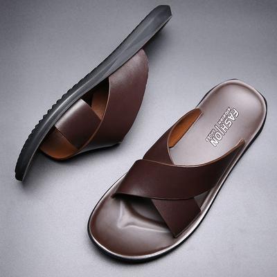 Luxus Designer Sommer Neu Herren Hausschuhe Leder Kühl Rutschfest Strandschuhe Männlich Überkreuzriemen Hausschuhe