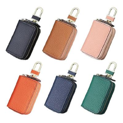 Double Layer Zipper Car Key Bag Leather Key Chain Large Capacity Unisex Key Bag