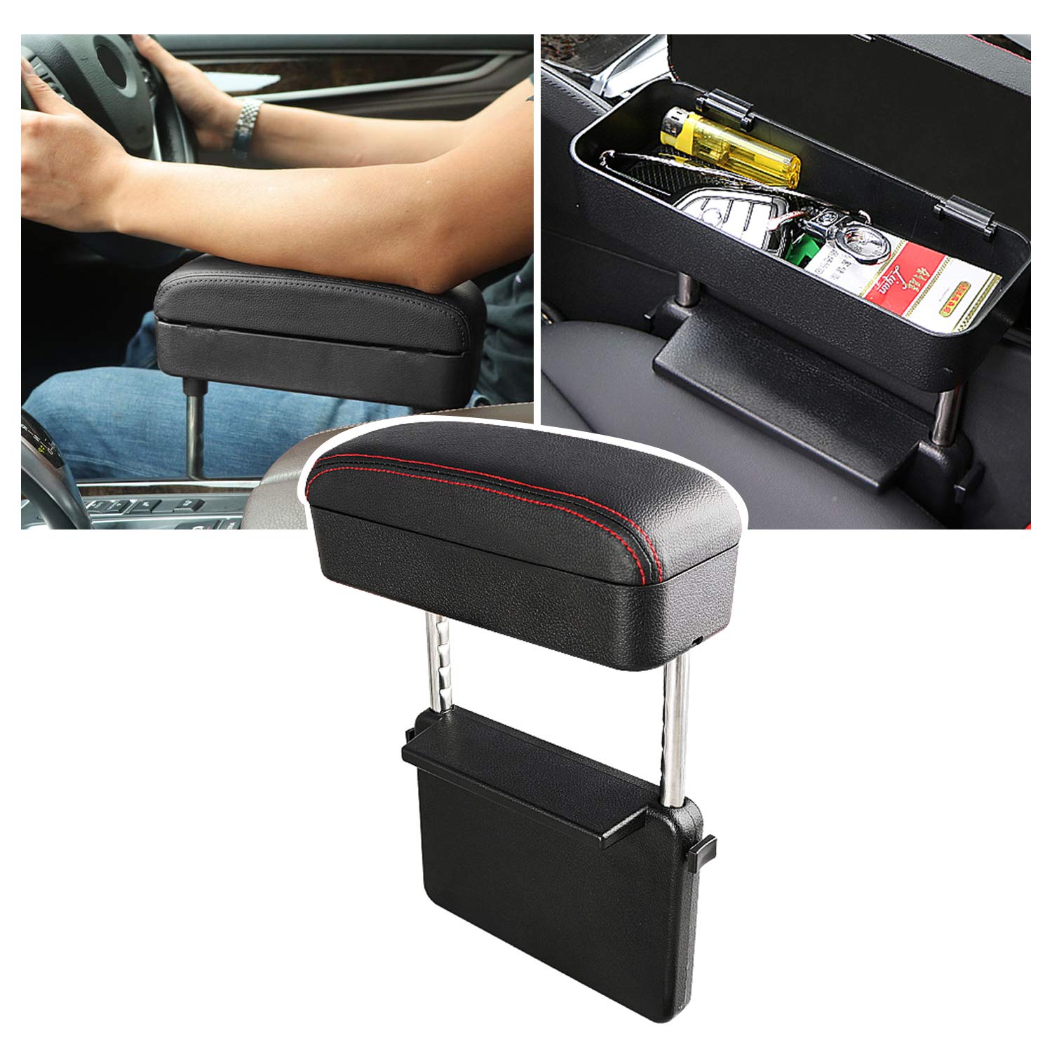 

Ruiya Armrest Support Console Synthetic Leather Custom Parts with Red for New Honda Custom New Odyssey and Honda DG5 Box/Accessory Organizer, (Black