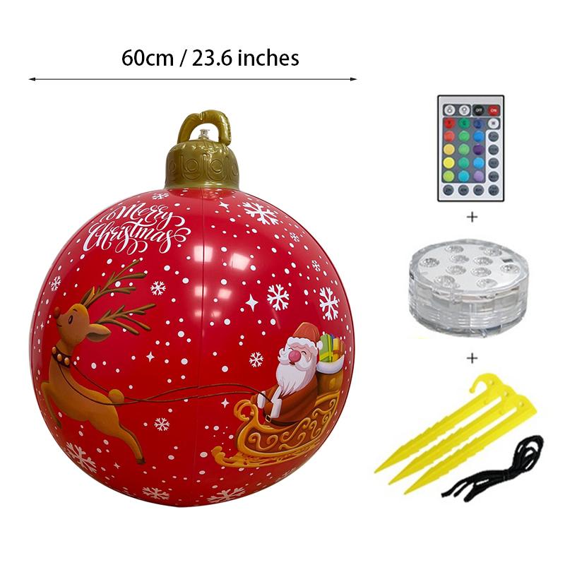 60CM LED Işıklı Noel topu Dış Mekan Noel Şişirilebilir Süslemeli Top PVC'den Yapılmış Dev Işıksız Büyük Toplar Ağaç Süsleri