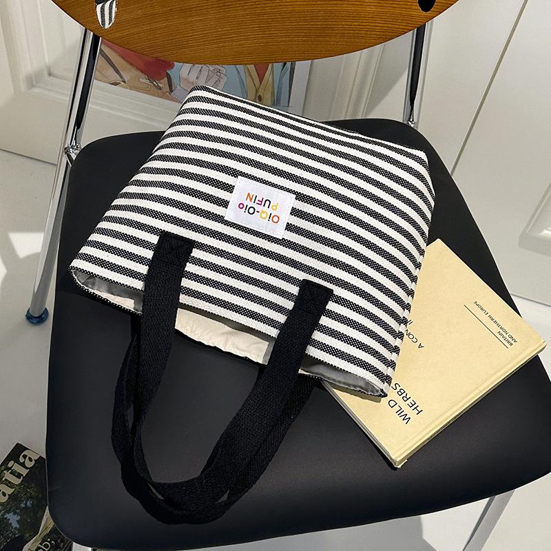 Large Capacity Striped Canvas Top Handle Bag Textured Casual and Versatile Shoulder Bag Women Fashi Commuter Storage Bag