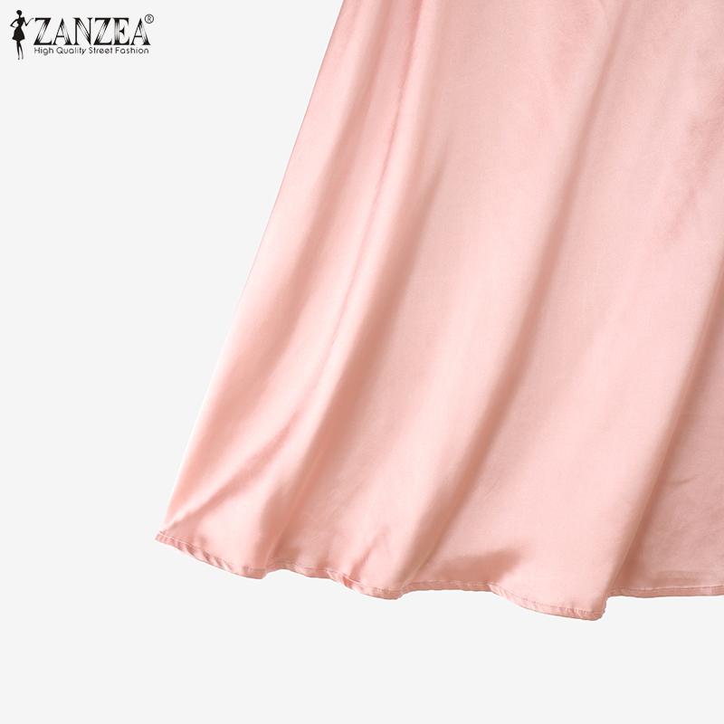 ZANZEA Womens Casual Solid Color Loose Satin Skirts