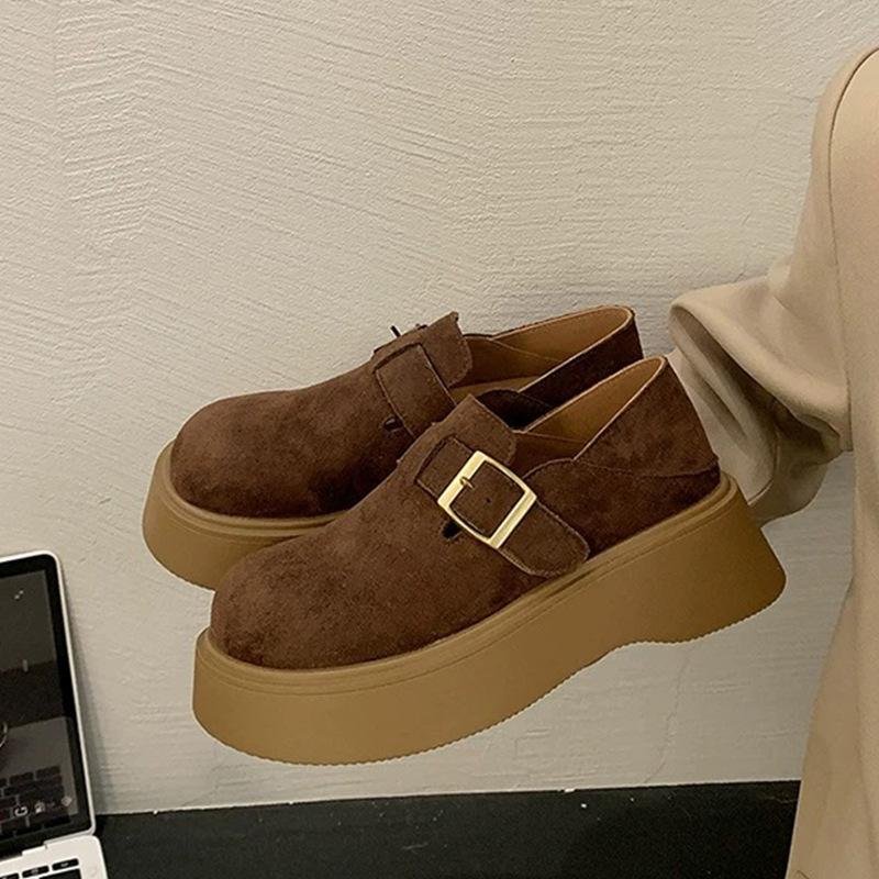 Thick-soled Heightening Single Shoes All-inclusive Boken Fishing Loafers Women's 2025 Spring New Retro Maillard Boken Shoes