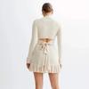 KOSY Ruffled Bow Knit Mini Dress Women's Backless Contrast Cardigan Lace-Up Elegant Dress Female Knitwear Bandage Dress