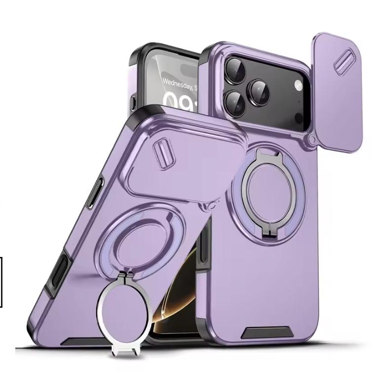 Ochranné pouzdro na telefon s magnetickým kroužkem a stojánkem, odolné proti nárazům, pro iPhone 17Air 17Pro 17 Pro Max, oranžové, s krytem na fotoaparát