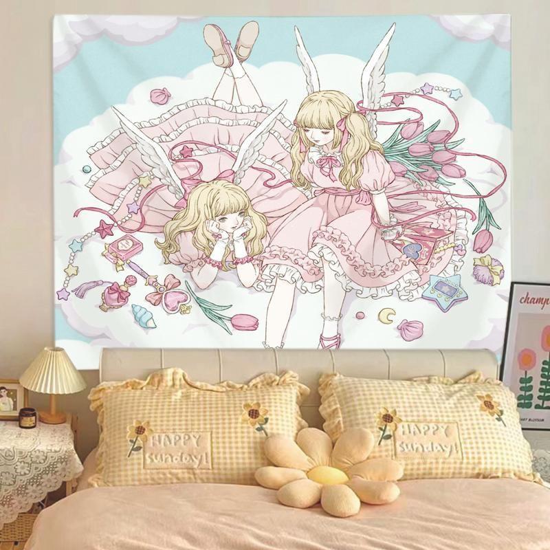 Orange Bottom Simple Cartoon Puppy Tapestry Wall Hanging Home Decor for Bedroom Living Room Dorm Cute Dog Aesthetic
