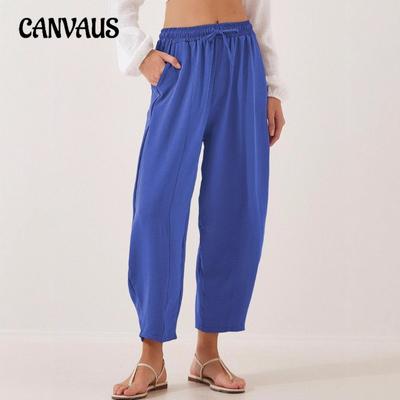 Spodnie damskie na wiosnę i lato z wysokim stanem, luźne, na święta, swobodne, ze ściągaczem i kieszeniami 7