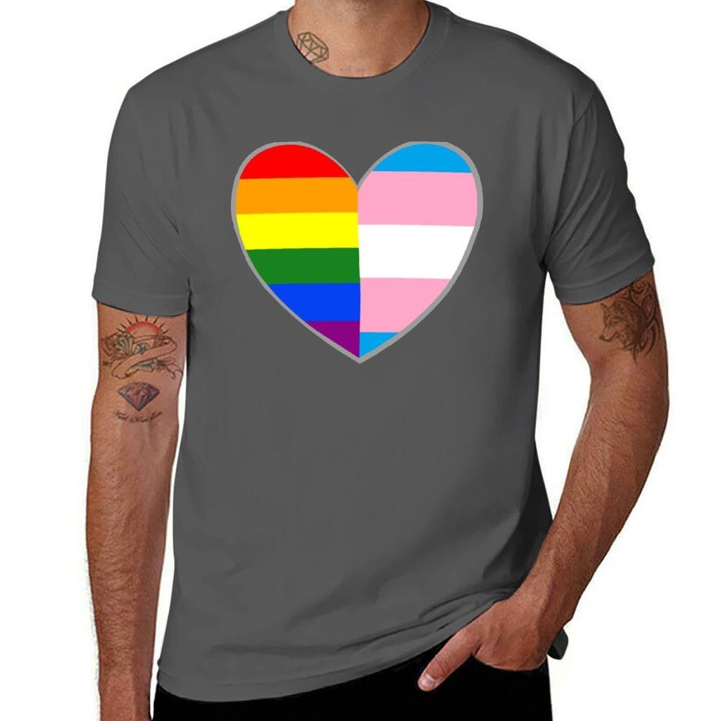 Trans And Rainbow Flag Heart Tshirt Vintage Style Printed Top