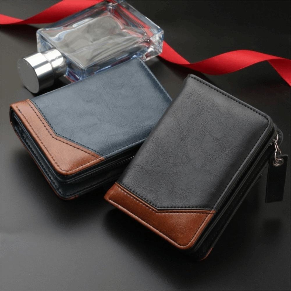Zipper Business Clutch Bag Pu Leather Men Card Holder Portable Men Short Wallet  Travel
