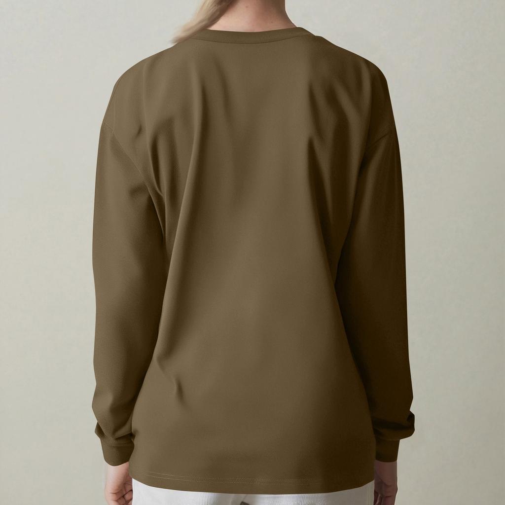 Women's Fashion Loose Round Neck T-Shirt Solid Color Casual Long Sleeve Top