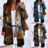 Women Plus Size Long Wollen Coat Autumn Printing Loose Warm Fashion Outerwear