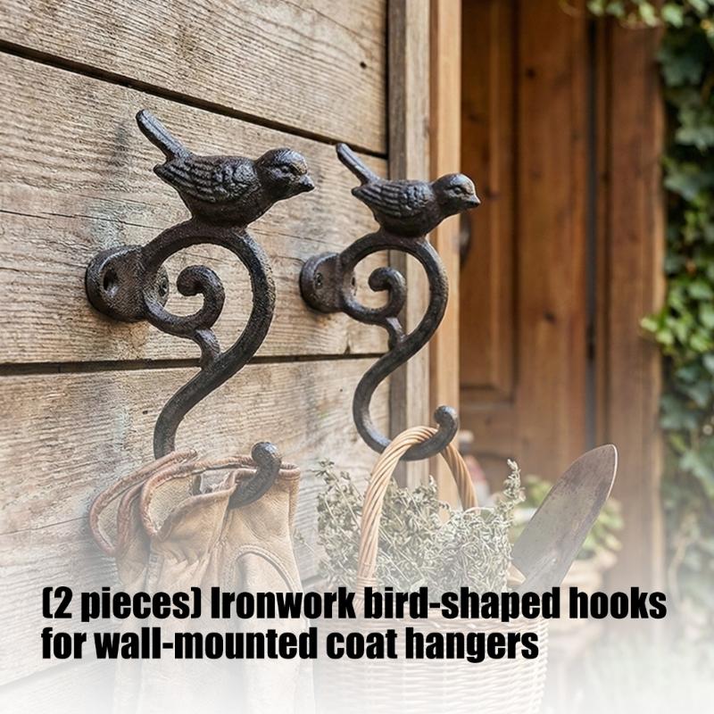 Pack of 2 Elegant Iron Bird Shaped Wall Hooks for Hanging Clothes Hats and Bags Decorative Hangers
