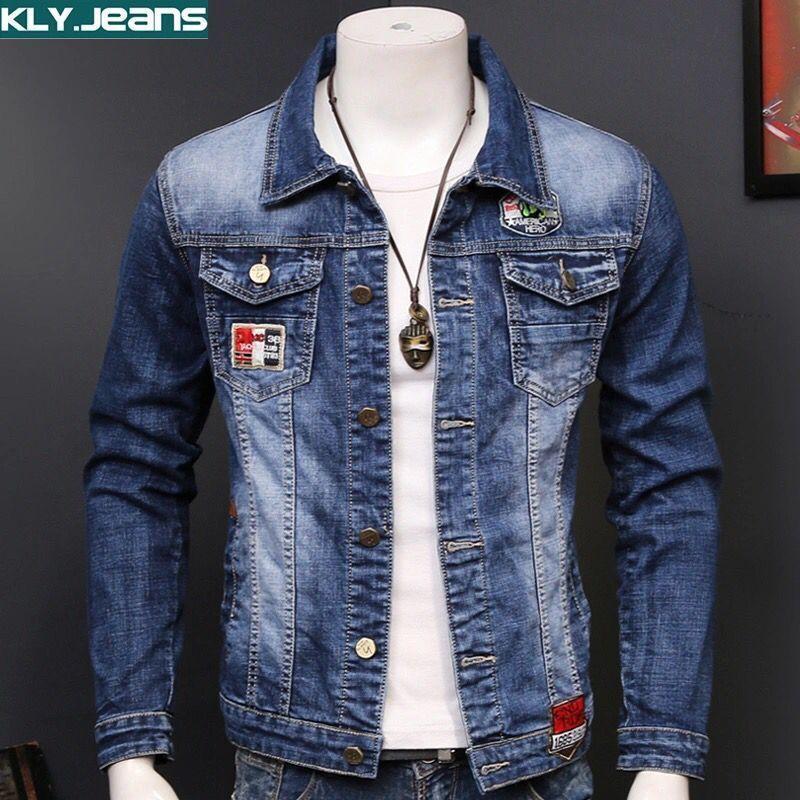 Giacca di Jeans Uomo Pile Ispessito Completo Versione Coreana Slim-fit Elastica Giacca di Jeans Taglie Forti Uomo