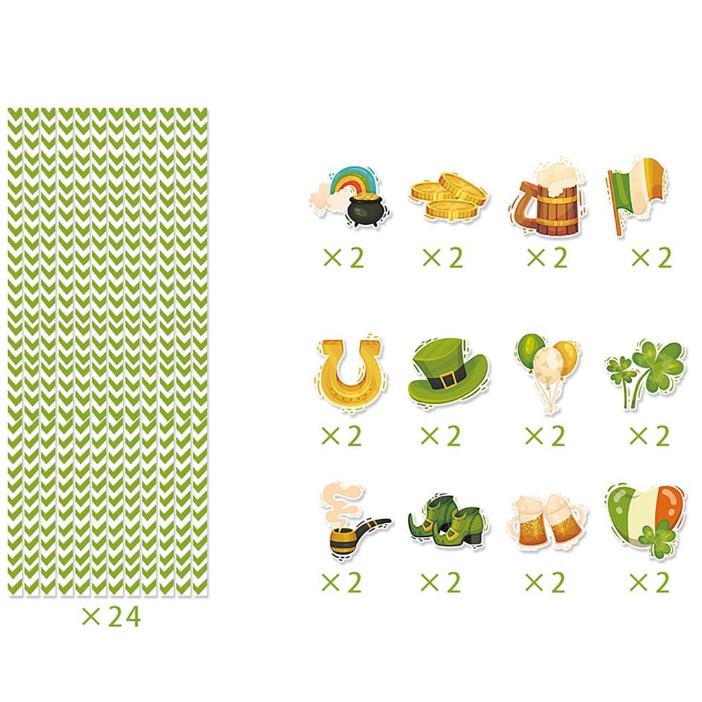 St. Patrick's Theme Plugin Disposable Paper Straw Party Decoration Supplies