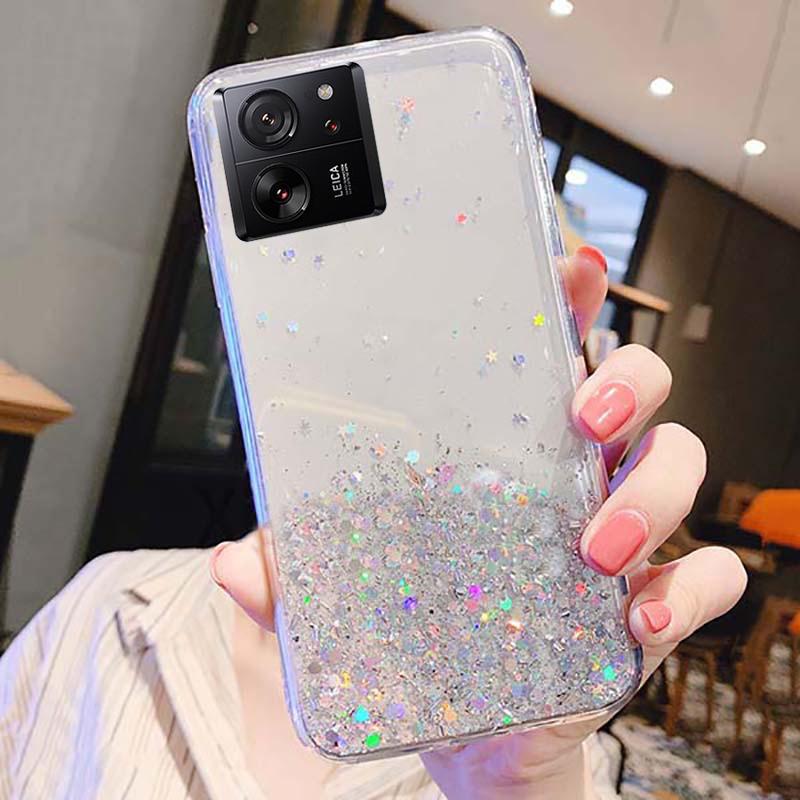 Bling Glitter Shockproof Silicone Phone Case For Xiaomi Mi 13T Pro Soft TPU Transparent Protective Cover For Redmi K60 Ultra