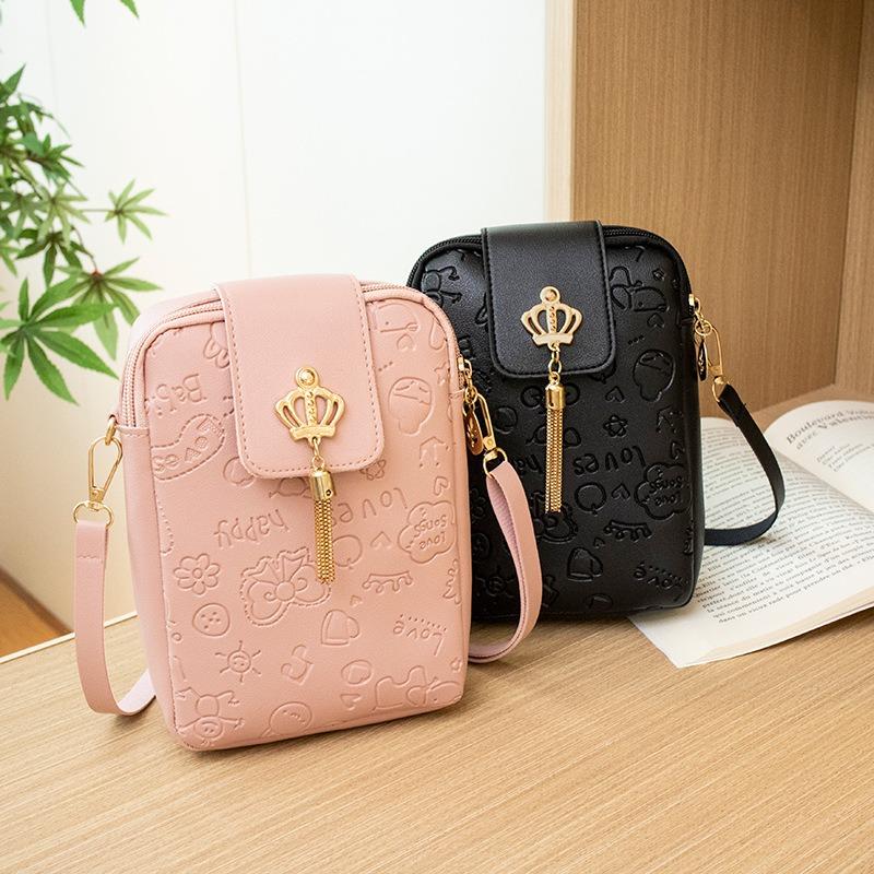 Fresh and Sweet Mobile Phone Bag G Bag Women's Casual Simple Embossed Messenger Bag