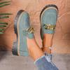 2025 Spring and Autumn New Foreign Trade Large Size Round Head Thick Sole Thick Heel Casual Metal Chain One-pedal Loafers