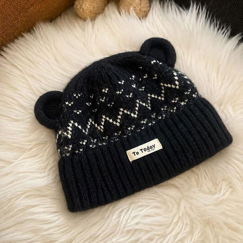 Winter outdoor velvet thermal ear protection hat female cute bear ear knitted hat fashion Lei Feng hat wool hat