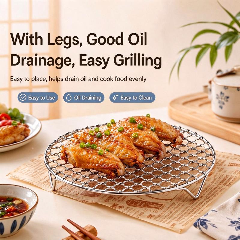 Stainless Steel Round Cooling Baking Rack Food Grade Wire Grid Tray for Oven Baking Cake Cookie Kitchen Baking Tools