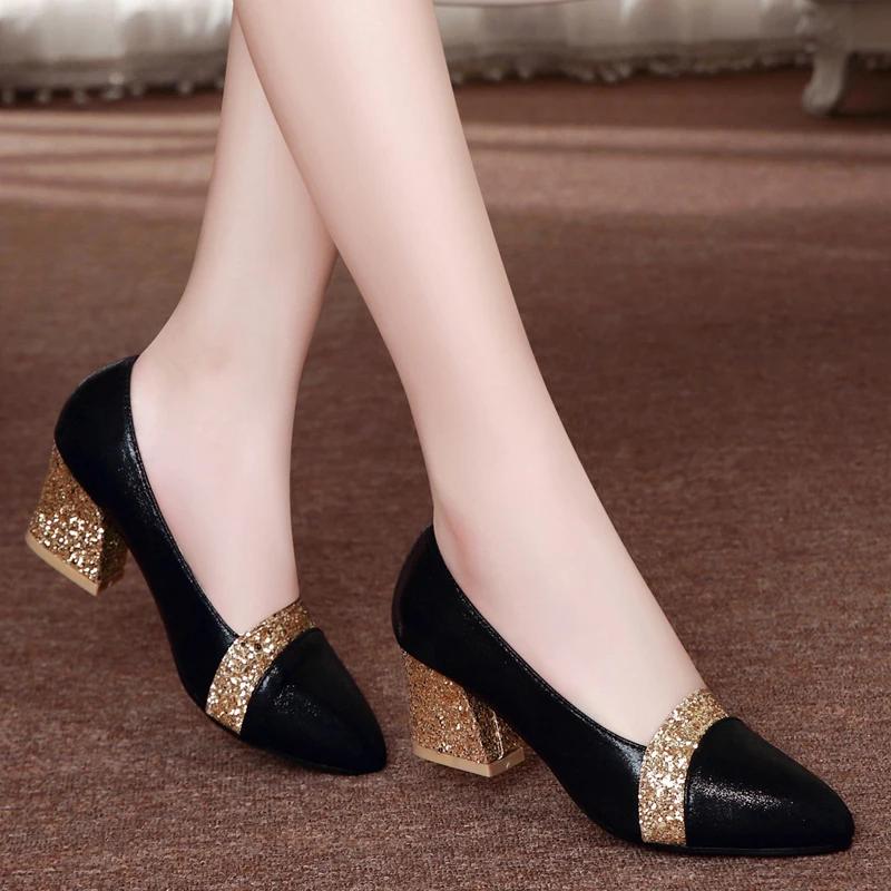 

Fashion Moccasins Pointed Toe Block Heel Ladies Pumps Office Women s Shoes Chunky Heels with Medium on Promotion Genuine Mark Stylish 39 33
