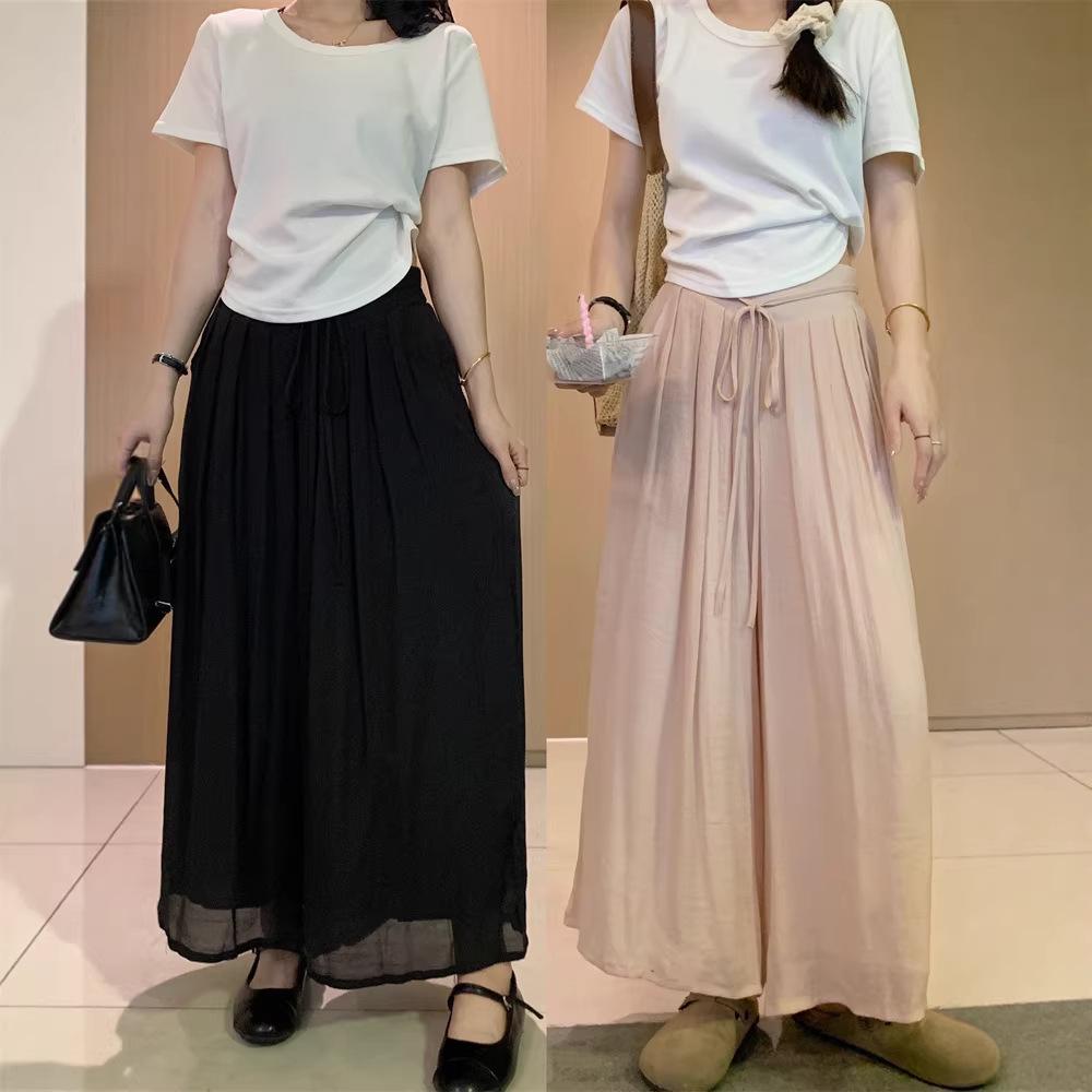 

Women s Versatile Pink Pleated Skirt Pants with Elastic Waist and Lace-up Detail 3XL чорний