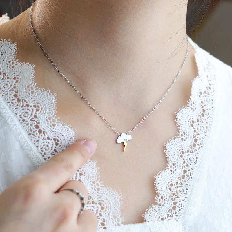 Gold & Silver Lightning Cloud Necklace: Two-Tone Stainless Steel, Polished Clavicle Chain, Romantic Jewelry.