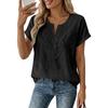 Womens Casual V Neck Short Sleeve Top Embroidered Bohemian Style Loose Fit Blouse Lightweight Summer Shirt for Daily Wear