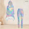 Women Plus Size Hooded Long Sleeve Two Piece Set Printed High Low Top Fitted Pants