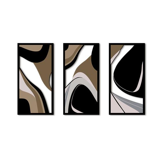 3 Pcs Boho Wood Wall Art Decor Minimalist Plants Geometric Hollow-out Hanging Ornament Abstract Wall Sculptures for Home Living Room Bedroom Kitchen