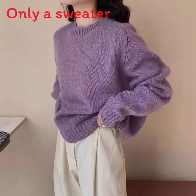 Fauler Strickpullover für Damen mit einfarbigem Design für die Herbstkälte