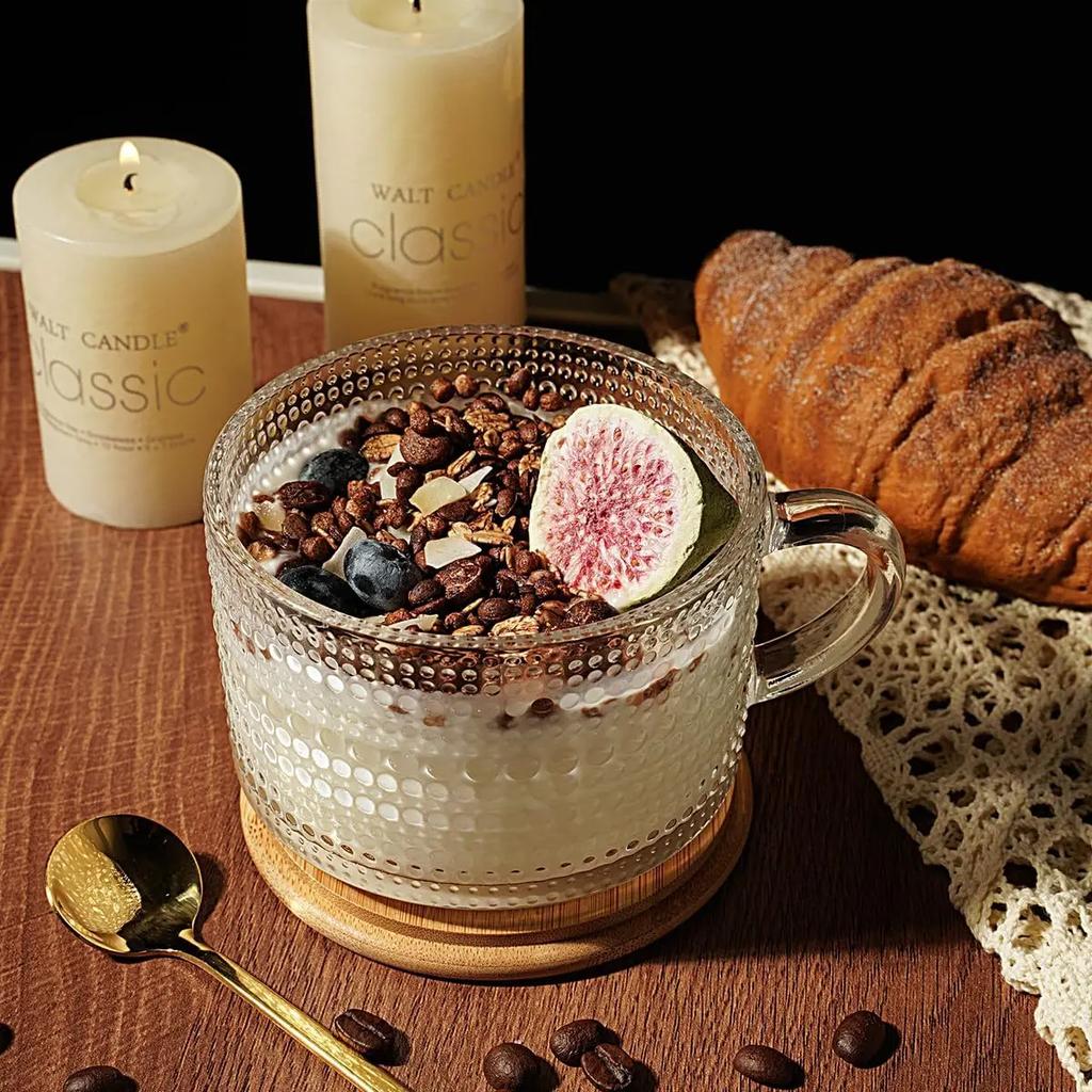 Todays Present 4pcs Vintage Glass Coffee Mugs Gifts for Women, Overnight Oats Containers With Bamboo and Spoons, 15oz Clear Em