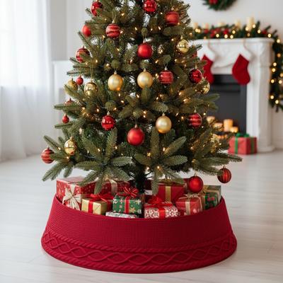 27.95in Knitted Christmas Tree Collar Xmas Tree Skirt & Stand Base Cover for Home Living Room Holiday Decoration