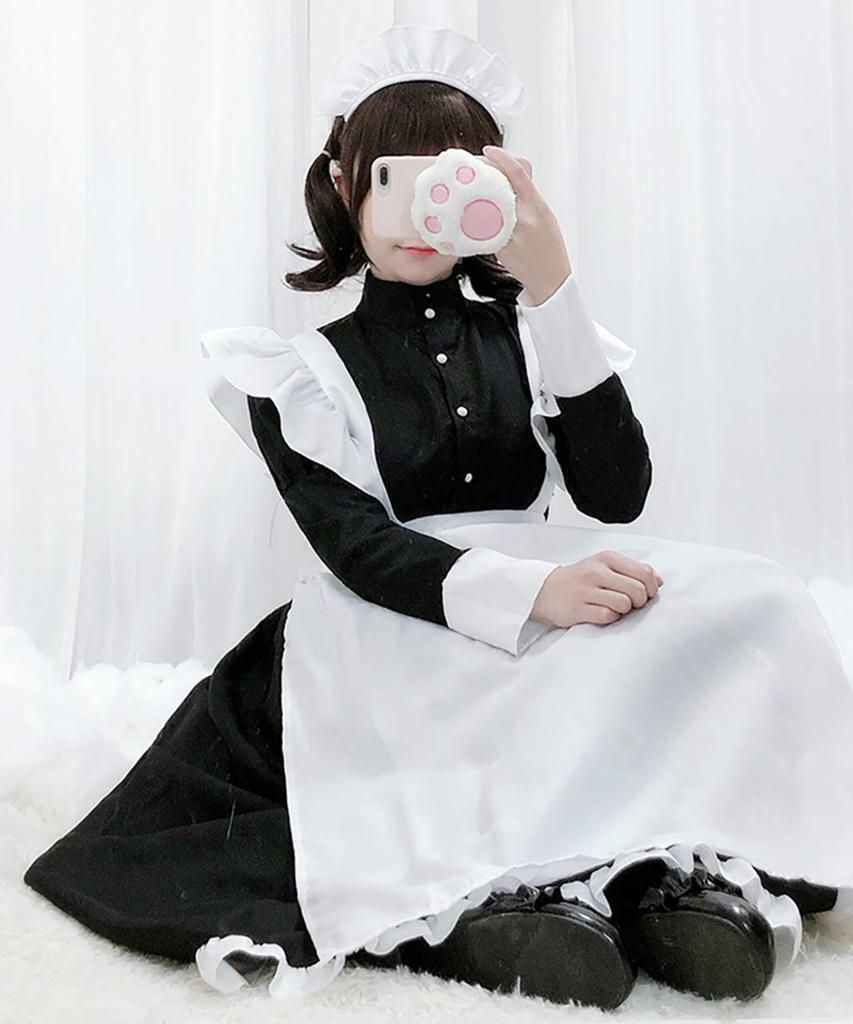 Milky Time Women's Maid Dress, Lolita, Classical Apron, Monochrome, Long Length, Cosplay Costume (Size L)