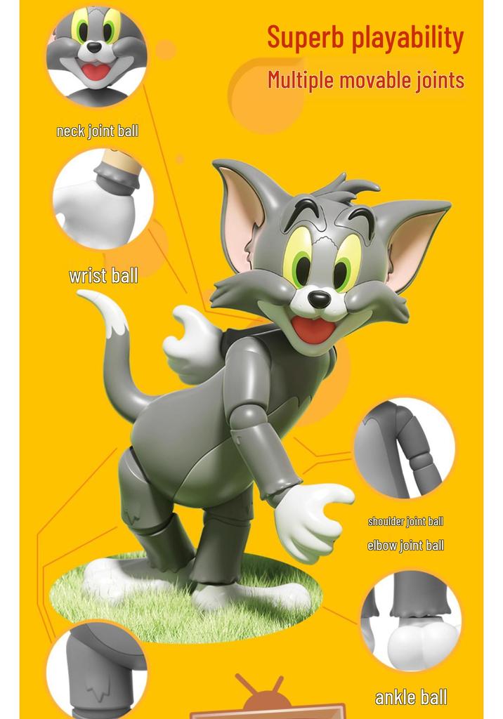 Jiaqi Cat and Mouse Classic Building Blocks - Hand-Painted Educational Toy Figures for Kids