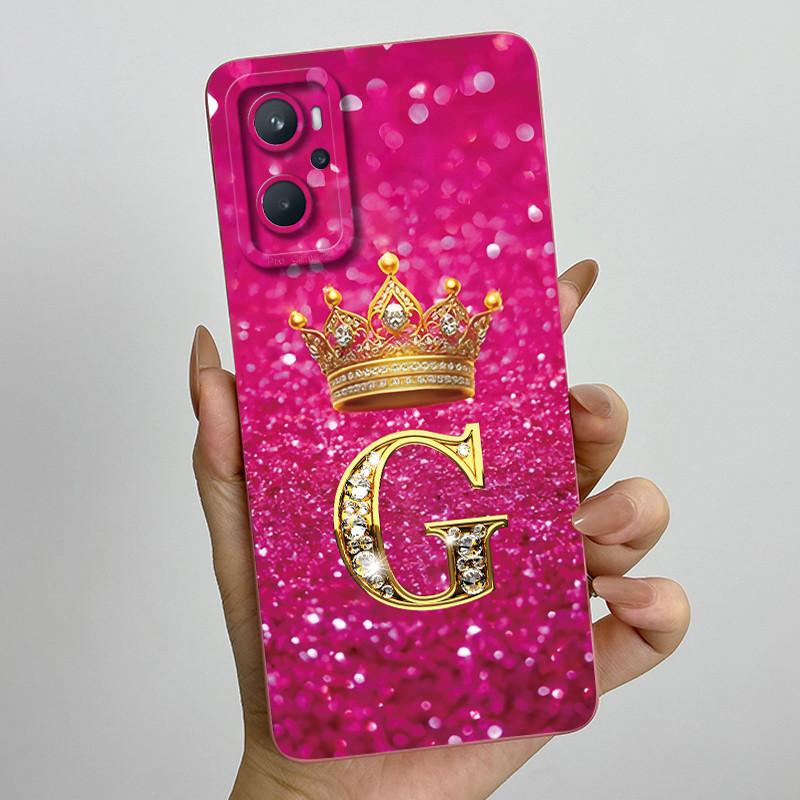 For Realme 9i 4G RMX3491 / Oppo A96 CPH2333 Fashion Initial Letter Couple Phone Case Soft Silicone TPU Lens Protective Casing