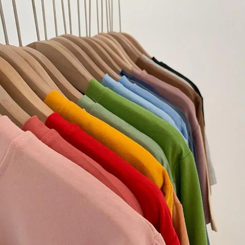 Sommer Einfarbig Reine Baumwolle T-Shirts Damen Harajuku Übergroß Kurzarm Y2k Tops Unisex Koreanische Streetwear Lässig Basic T-Shirt Weiblich Gute Qualität