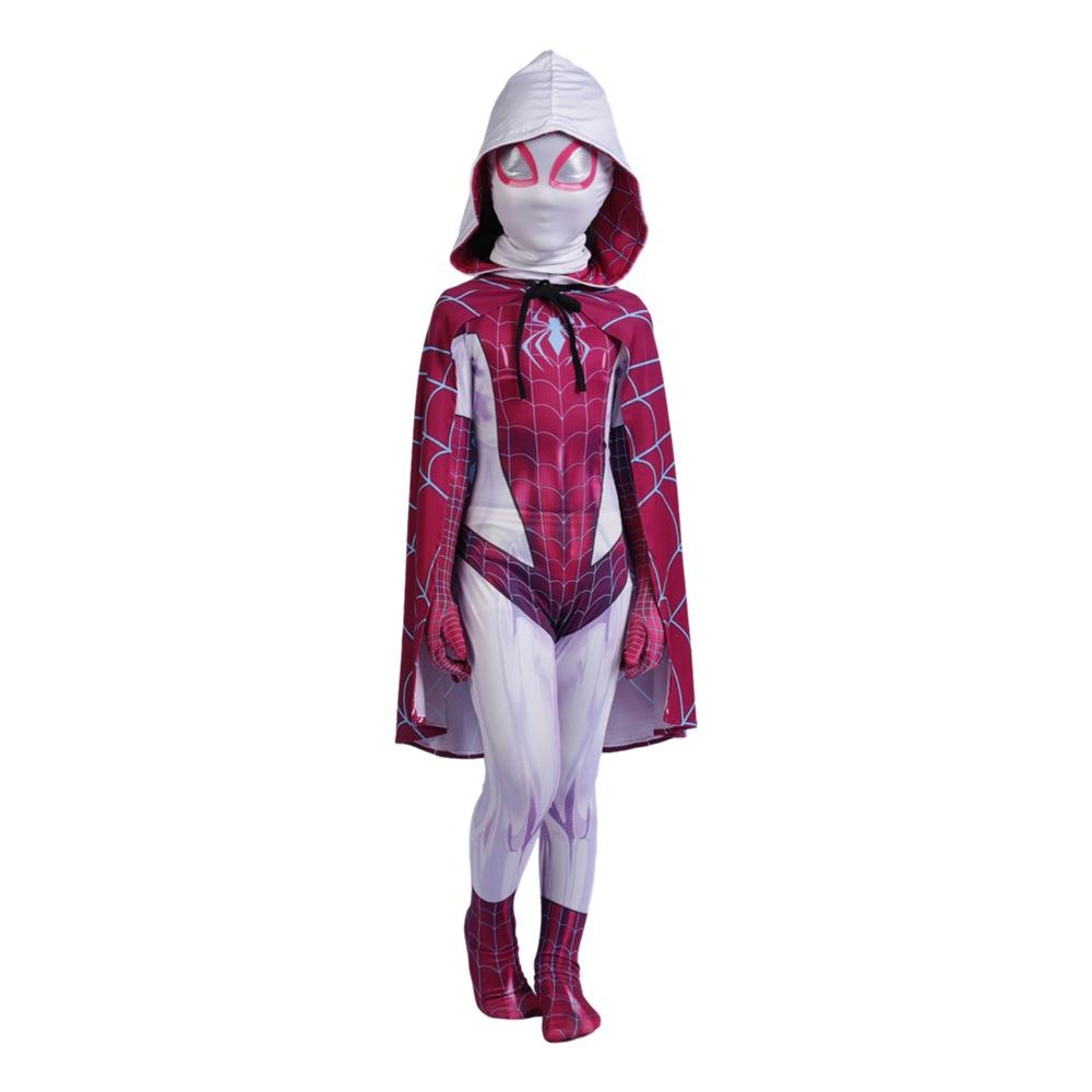 Fantasia de Aranha Infantil Gwen Stacy Halloween Cosplay Macacão com Capa de Aranha