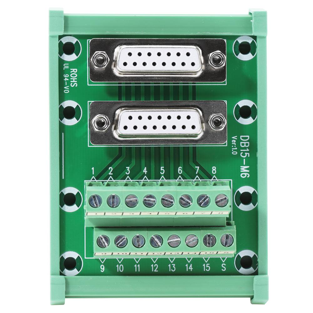 DB15-M6 Double Female  DIN Rail Mount Interface Module Terminal Block Board Connector