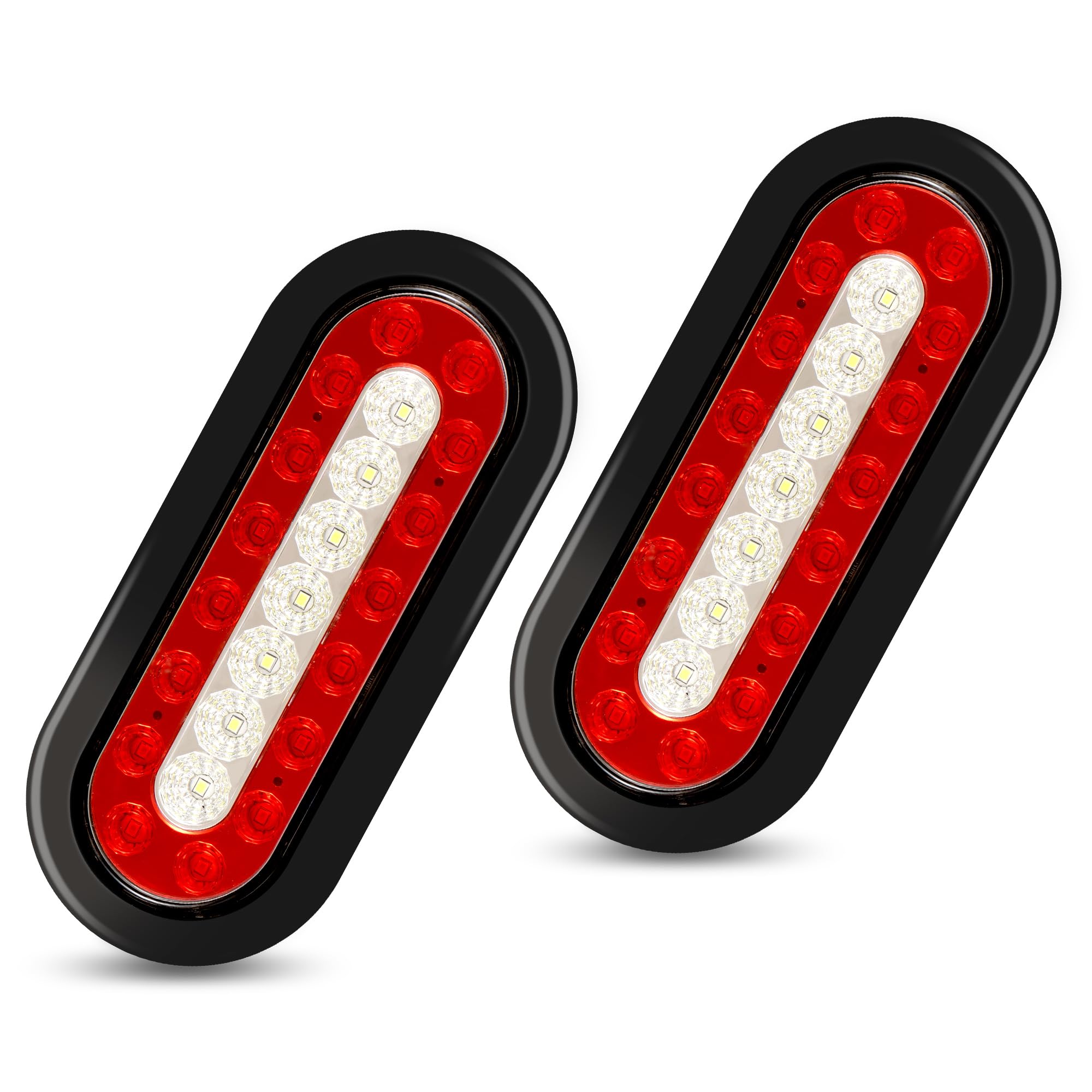 

RUNHWEE LED Trailer Light Kit Two Oval Tail Lights with 23 LED Brake Turn Waterproof for RVs Boats Red White - 6-inch Markers, & Signals, Trucks,